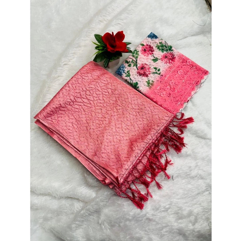 Generic Women's Georgette Embellished Saree With Unstitched Blouse (Pink, 5-5 Mtrs)