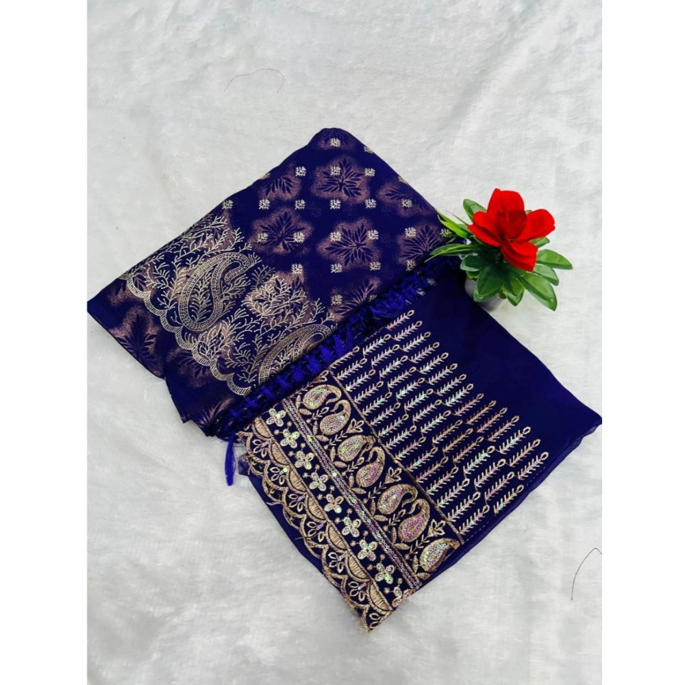 Generic Women's Georgette Printed Saree With Unstitched Blouse (Purple, 5-5 Mtrs)