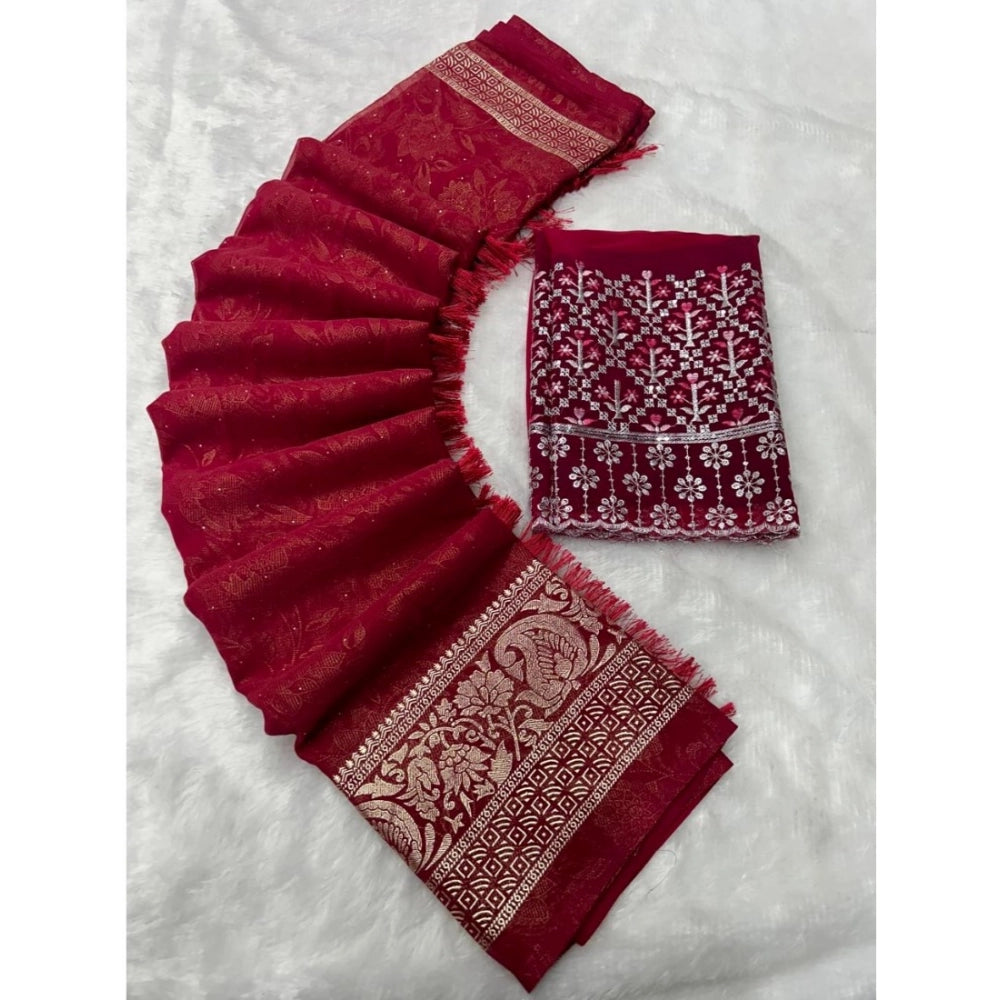 Generic Women's Georgette Printed Saree With Unstitched Blouse (Pink, 5-5 Mtrs)