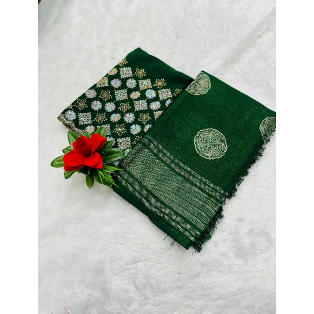 Generic Women's Georgette Printed Saree With Unstitched Blouse (Green, 5-5 Mtrs)