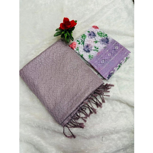 Generic Women's Georgette Embellished Saree With Unstitched Blouse (Purple, 5-5 Mtrs)