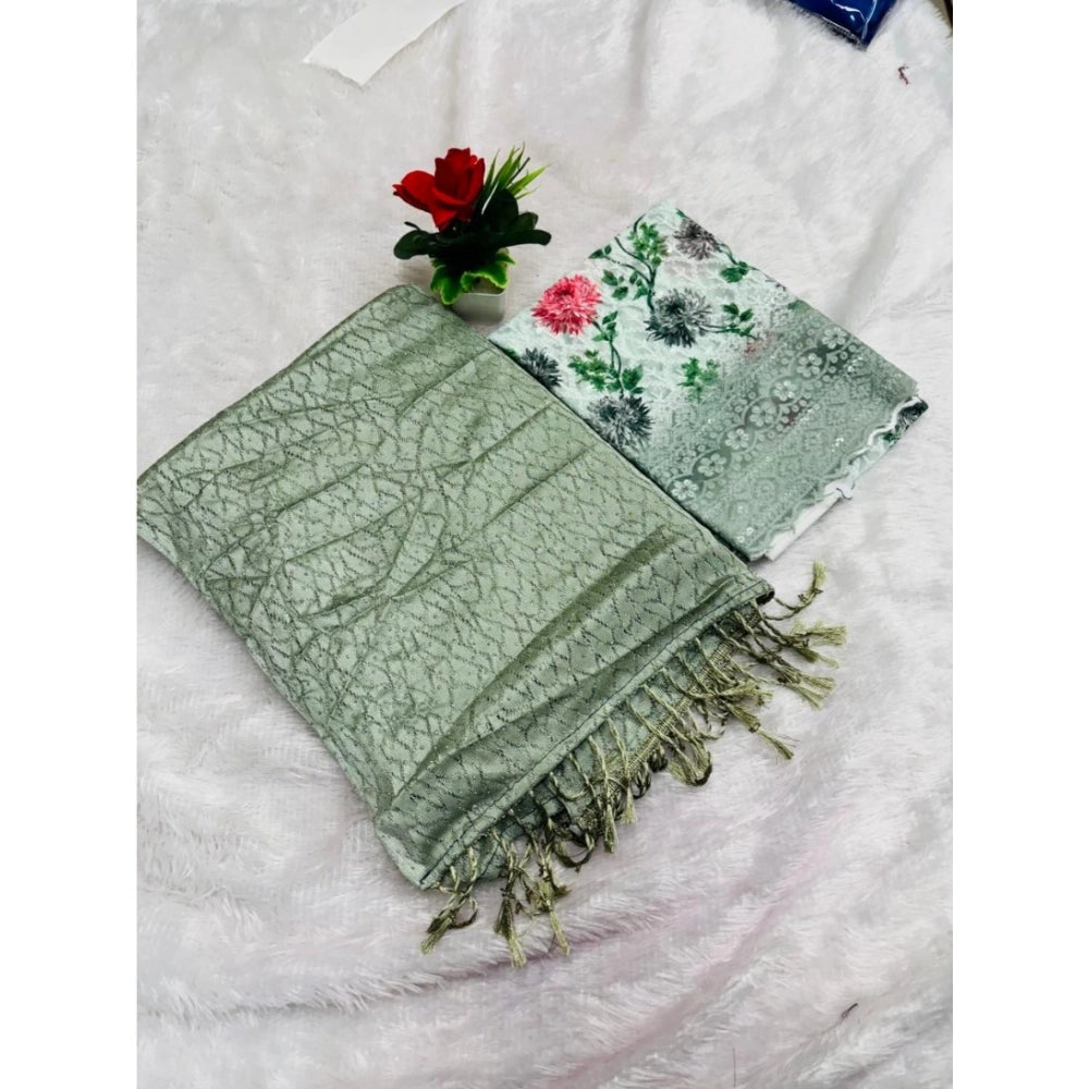 Generic Women's Georgette Embellished Saree With Unstitched Blouse (Mehendi, 5-5 Mtrs)