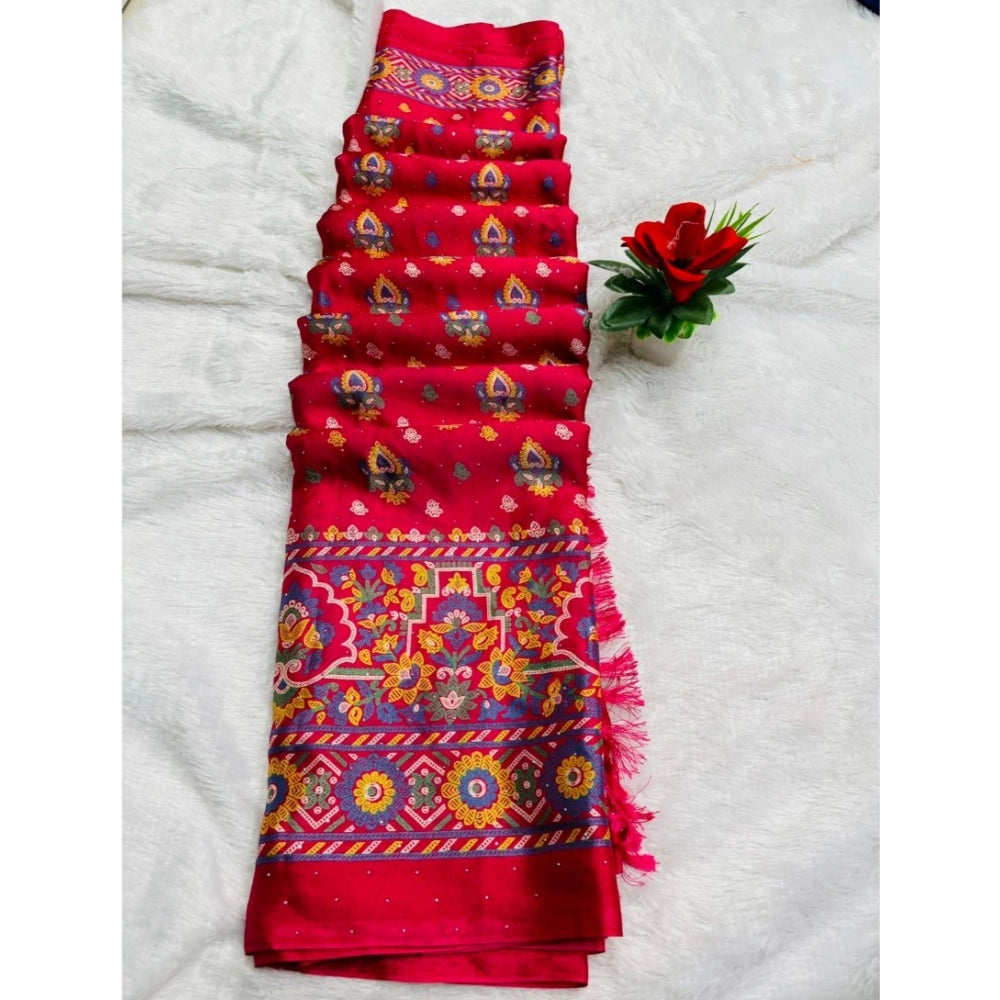 Generic Women's Chiffon Printed Saree With Unstitched Blouse (Pink, 5-5 Mtrs)