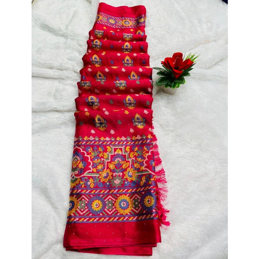 Generic Women's Chiffon Printed Saree With Unstitched Blouse (Pink, 5-5 Mtrs)