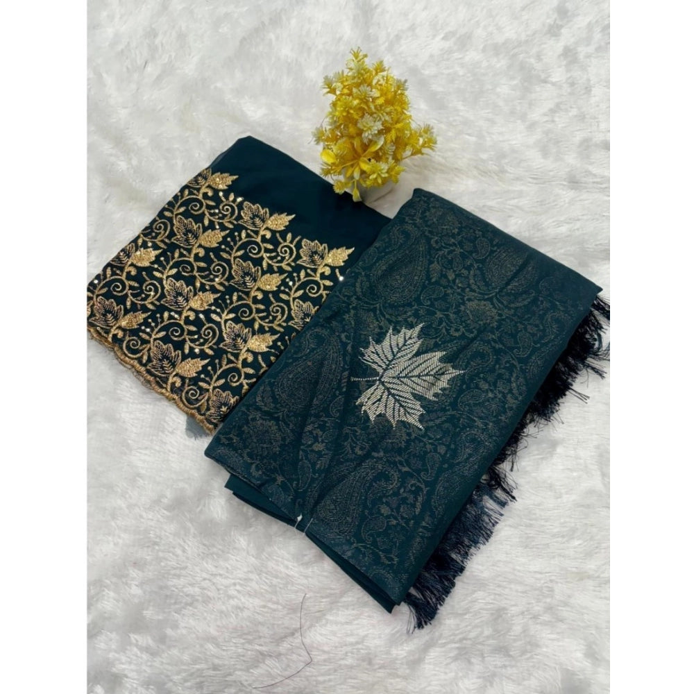 Generic Women's Georgette Printed Saree With Unstitched Blouse (Dark Blue, 5-5 Mtrs)