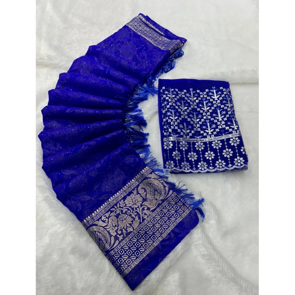 Generic Women's Georgette Printed Saree With Unstitched Blouse (Blue, 5-5 Mtrs)