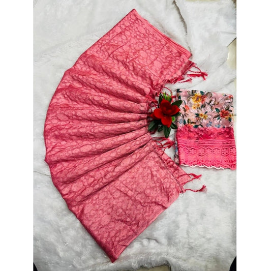 Generic Women's Georgette Embellished Saree With Unstitched Blouse (Pink, 5-5 Mtrs)