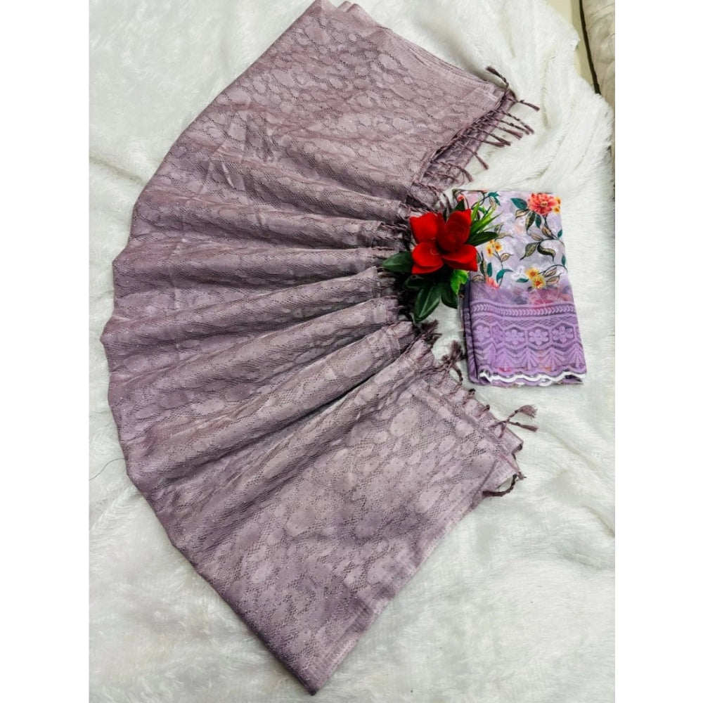 Generic Women's Georgette Embellished Saree With Unstitched Blouse (Purple, 5-5 Mtrs)