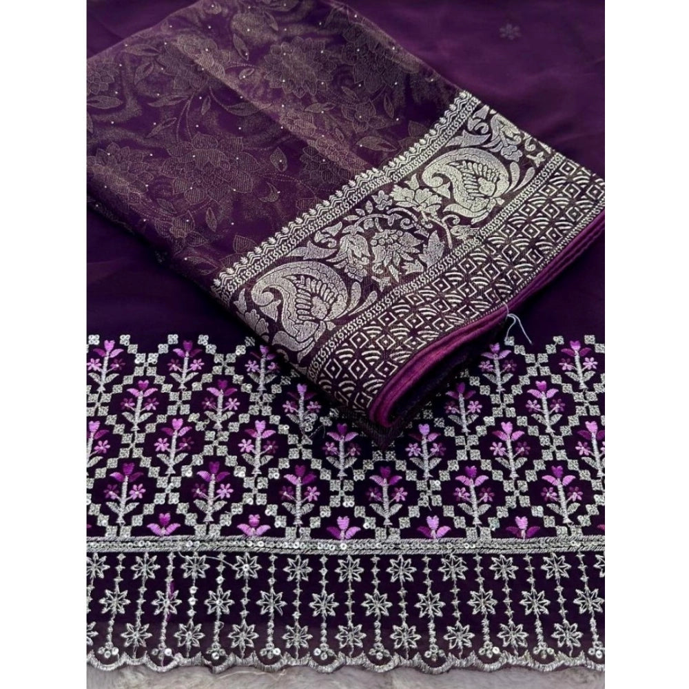 Generic Women's Georgette Printed Saree With Unstitched Blouse (Magenta, 5-5 Mtrs)