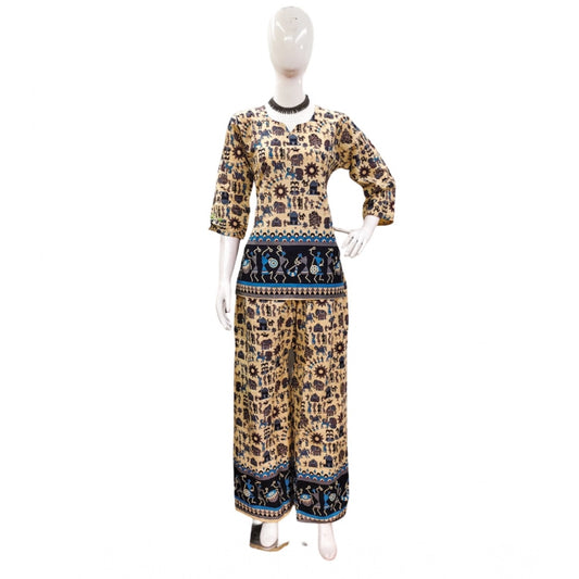 Generic Women's Cotton Jaipuri Printed 3-4th Sleeve Co ord Set (Multicolor)