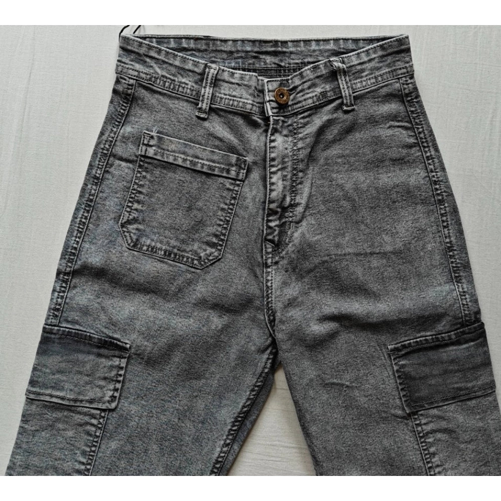 Generic Women's Cotton Blended Solid Cargo Straight Fit (Grey)