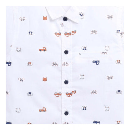 Generic Boy's Cotton Blend Printed Short Sleeve Shirt (White)