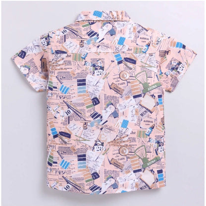 Generic Boy's Cotton Blend Printed Short Sleeve Shirt (MultiColor)