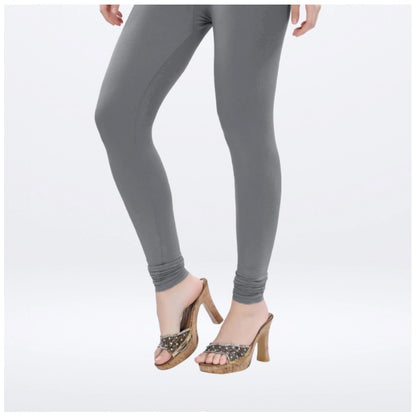 Generic Women's Cotton Blended Solid Churidar leggings (Silver Gray)