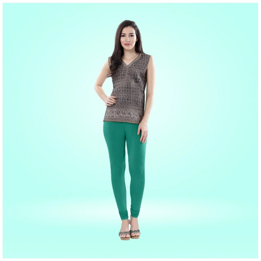 Generic Women's Cotton Blended Solid Churidar leggings (Rama Green)