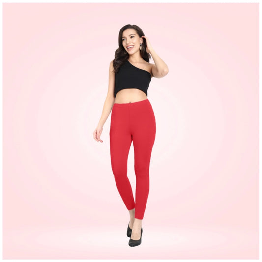 Generic Women's Cotton Blended Solid Ankle legging (Red)