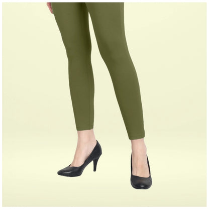 Generic Women's Cotton Blended Solid Ankle legging (Olive Green)