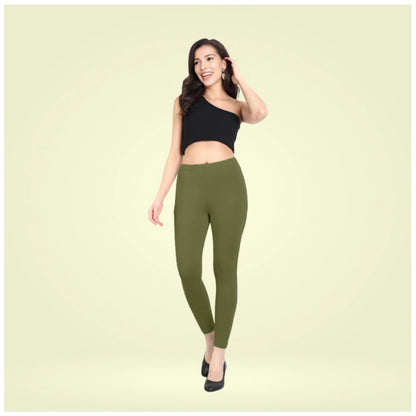 Generic Women's Cotton Blended Solid Ankle legging (Olive Green)