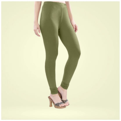 Generic Women's Cotton Blended Solid Churidar leggings (Olive Green)