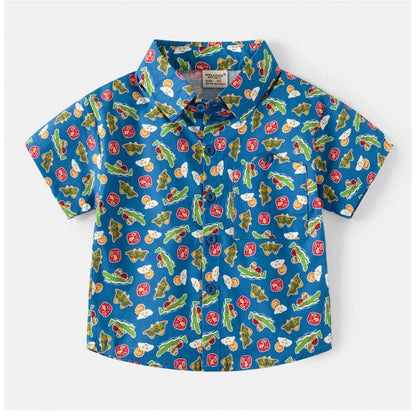 Generic Boy's Cotton Blend Printed Short Sleeve Shirt (MultiColor)