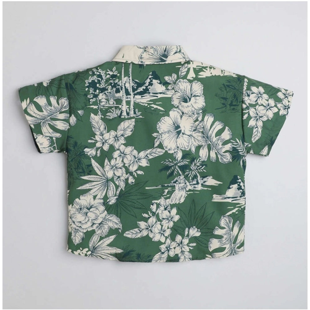 Generic Boy's Cotton Blend Printed Short Sleeve Shirt (Green)