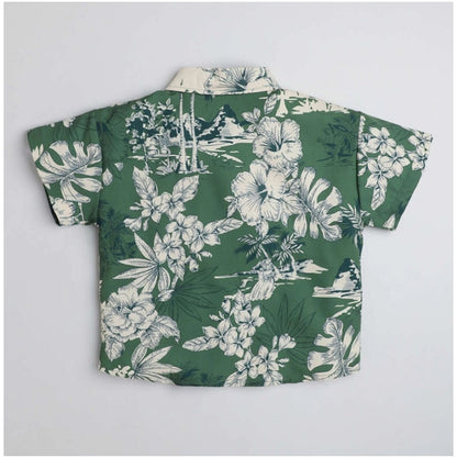 Generic Boy's Cotton Blend Printed Short Sleeve Shirt (Green)