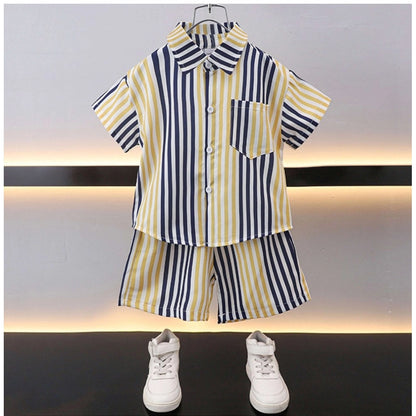 Generic Boy's Lycra Blend Printed Short Sleeve Shirt and Shorts Set (MultiColor)