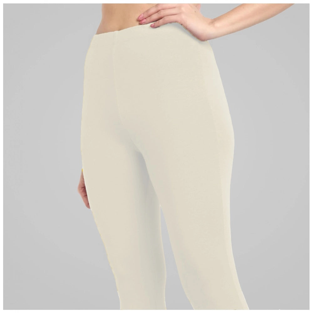 Generic Women's Cotton Blended Solid Ankle legging (Off White)