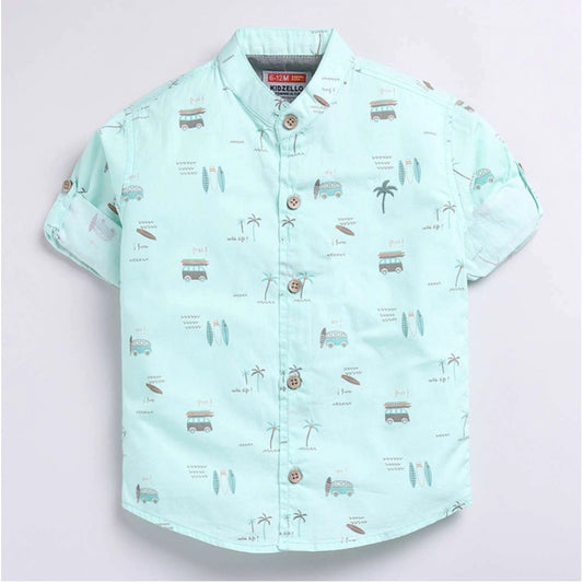 Generic Boy's Cotton Blend Printed Short Sleeve Shirt (MultiColor)