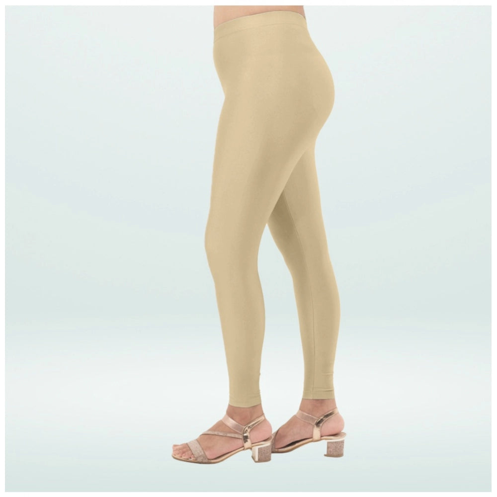 Generic Women's Cotton Blended Solid Shimmer Ankle leggings (New Skin)