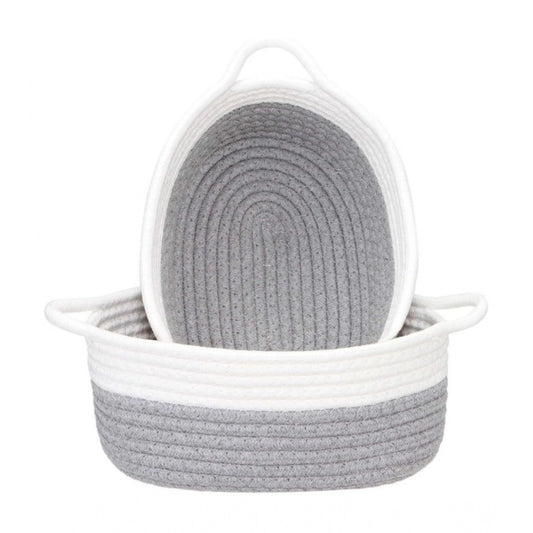 Generic Cotton Grey White 2 Pcs Storage Basket For Clothes (Grey)