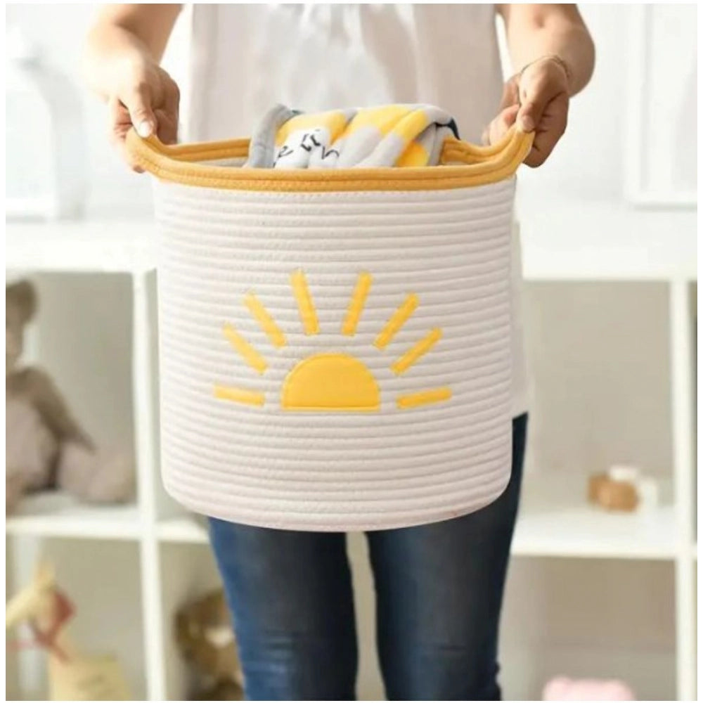 Generic Cotton Sun Basket Pack of 1 Storage Basket For Clothes (White)