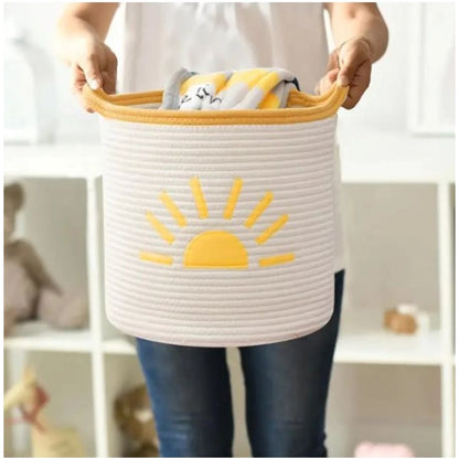 Generic Cotton Sun Basket Pack of 1 Storage Basket For Clothes (White)