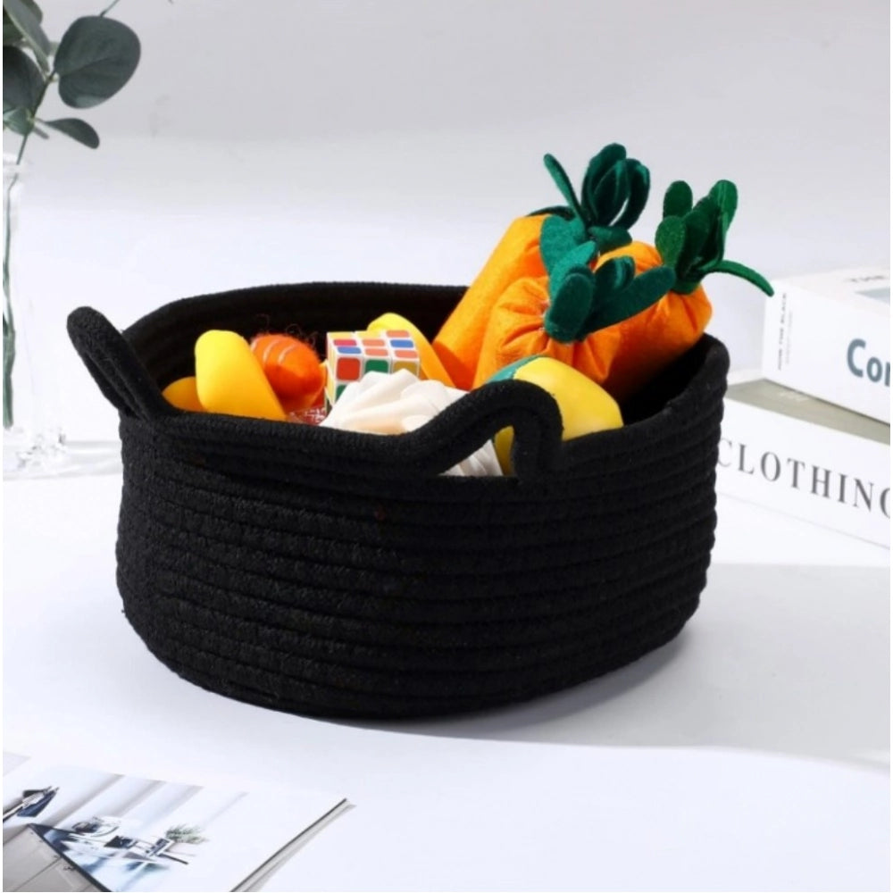 Generic Cotton Cat Basket Inch Pack of 1 Storage Basket For Clothes (Black)
