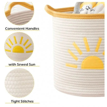 Generic Cotton Sun Basket Pack of 1 Storage Basket For Clothes (White)