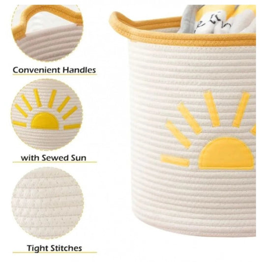 Generic Cotton Sun Basket Pack of 1 Storage Basket For Clothes (White)