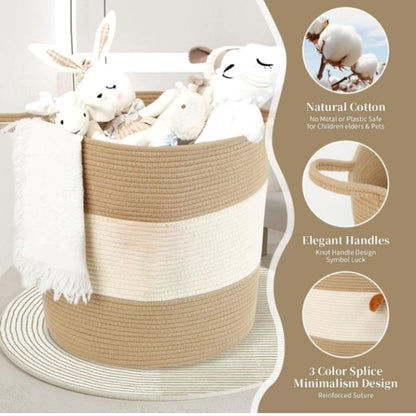 Generic Cotton Basket Pack of 1 Storage Basket For Clothes (Beige)