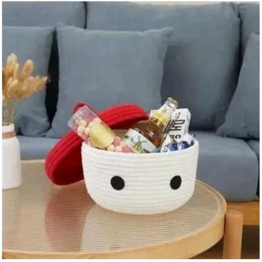 Generic Cotton Box Red Lid Inch Pack of 1 Storage Basket For Clothes (White)