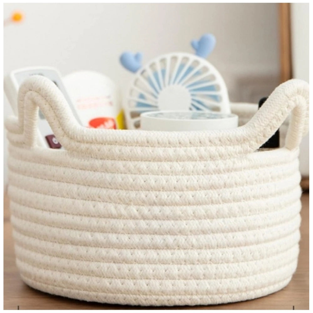 Generic Cotton Cat Basket Inch Pack of 1 Storage Basket For Clothes (White)