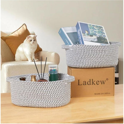 Generic Cotton 2 Pcs Oval Basket  Storage Basket For Clothes (Grey)