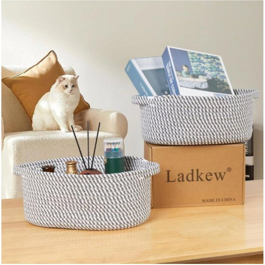 Generic Cotton 2 Pcs Oval Basket  Storage Basket For Clothes (Grey)