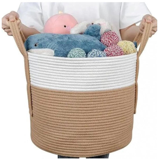 Generic Cotton With Handle Pack of 1 Storage Basket For Clothes (White)