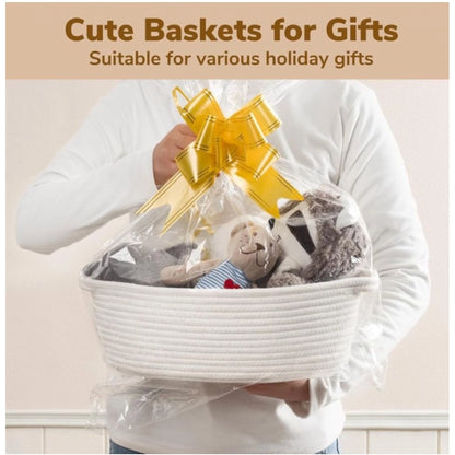 Generic Cotton Gift Basket Pack of 1 Storage Basket For Clothes (White)