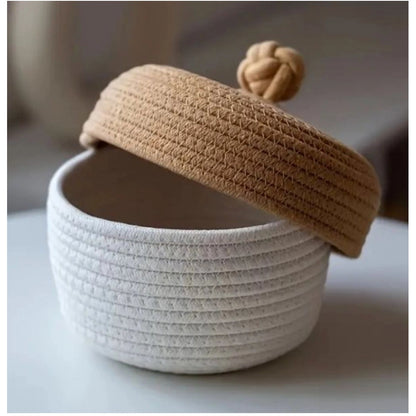 Generic Cotton Box Beige lid Pack of 1 Storage Basket For Clothes (White)