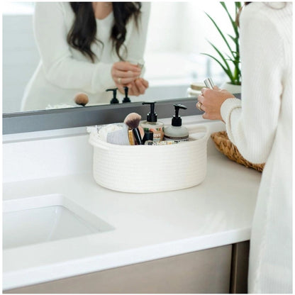 Generic Cotton Oval Basket Pack of 3 Storage Basket For Clothes (White)