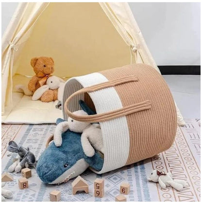 Generic Cotton With Handle Pack of 1 Storage Basket For Clothes (White)