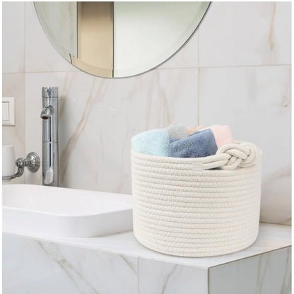 Generic Cotton White Inch Pack of 1 Storage Basket For Clothes (White)