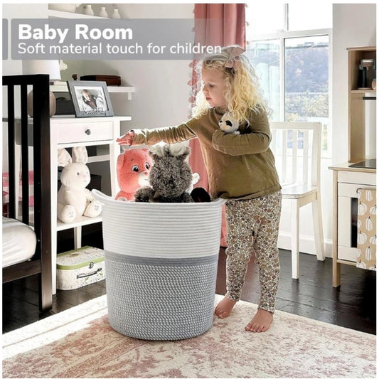 Generic Cotton Laundry Basket Pack of 1 Storage Basket For Clothes (Grey)