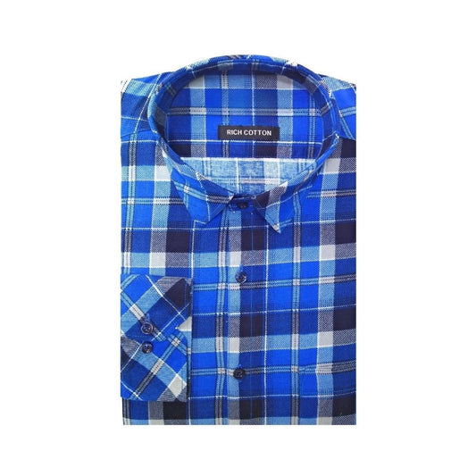 Generic Men's Cotton Lycra Full Sleeve Checked Casual Shirt (Blue)