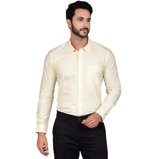 Generic Men's Casual Cotton Full Sleeve Solid Shirt (Lemon)